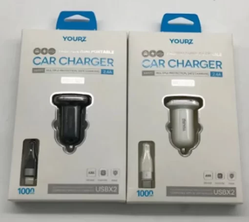 Car Charger 2 USB Ports w/ Type-C Cable